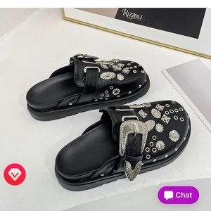 Punk Rock Mules Clogs Black with Silver Detail